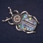 Brooch Beetle Scarab 50x30mm with rhinestones satin finish Halotite green metal silver
