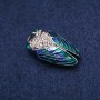 Brooch Insect Cicada with Enamel and Rhinestones, Silver Metal 19x35mm