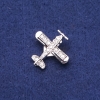 Brooch Aircraft with Rhinestones, Silver Metal 28×28 mm