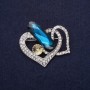 Brooch Hearts in Rhinestones with Stone Color White Blue Yellow 38x36mm Silver Metal
