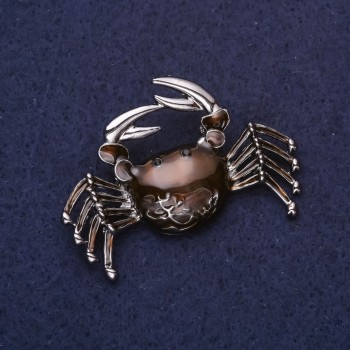 Brooch Crab Enamel Brown Color 46x30mm Silver Metal