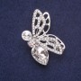 Brooch Butterfly with Rhinestones Stone Color White 45x29mm Silver Metal