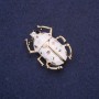 Brooch Beetle White Enamel Chalcedony 33x24mm Yellow Metal