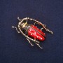 Brooch Crab - rhinestones, enamel, red and white, 49x36mm, yellow metal