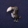 Brooch Bird Toucan with enamel and crystals color white black 38×36mm silver metal