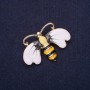 Brooch Bee-Moth enamel white yellow gray black 41x30mm golden metal