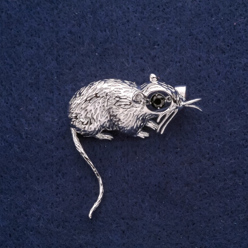 Brooch 'Mouse' 37x37mm Made of Gray Metal