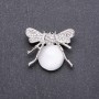Brooch Butterfly with natural stone White Cat's Eye 35×30mm White metal