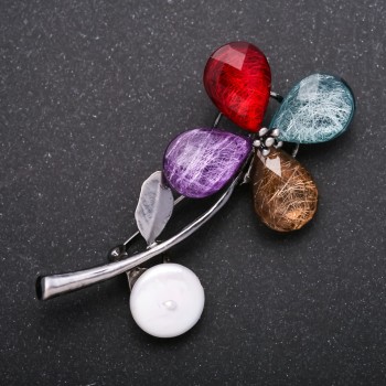 Brooch "Flower" metal color "silver" 65x30mm
