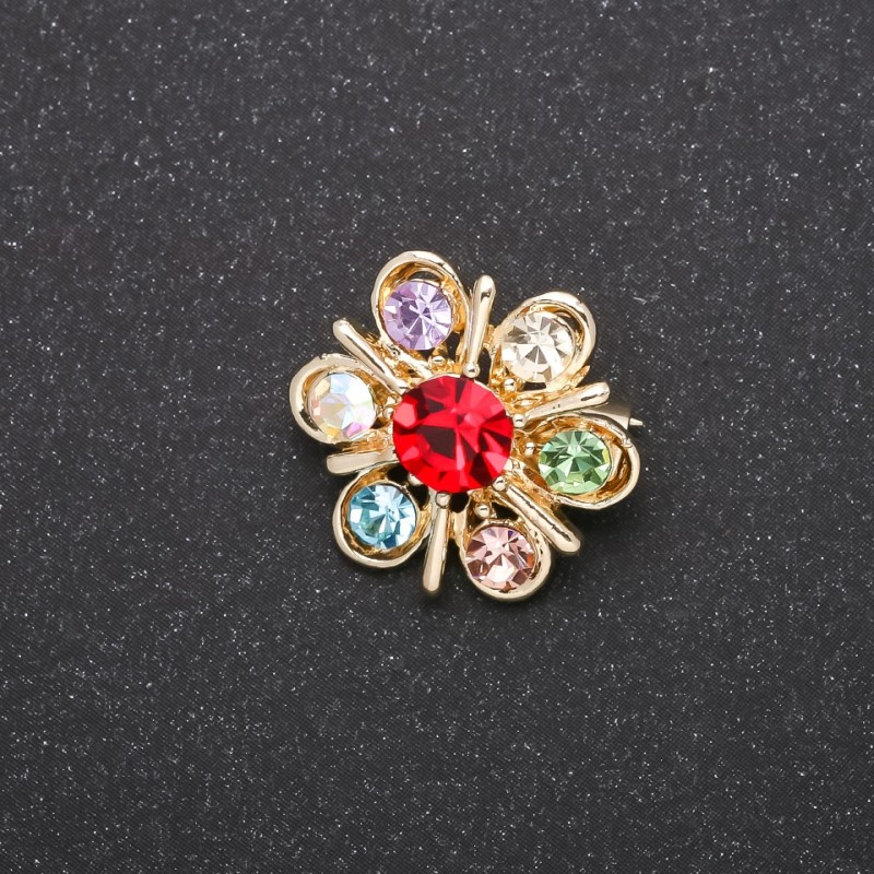 Brooch, Accent series, multicolor metal color, yellow, 18mm