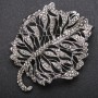 Brooch Leaf in dark rhinestones, metal color "dark silver" 58x72mm