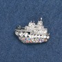 Brooch Ship design in silver-toned metal with rhinestones 20x28mm +
