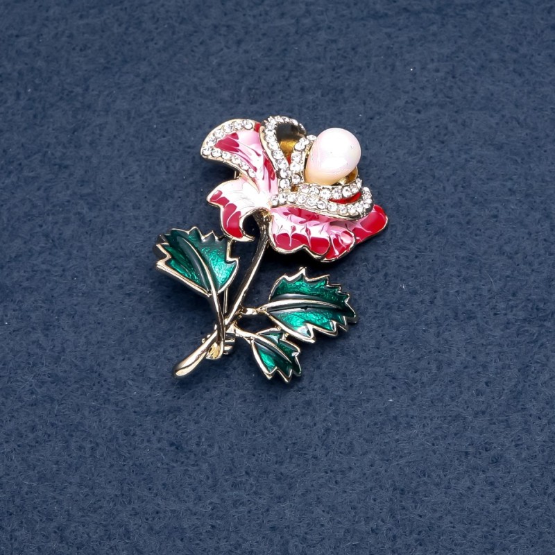 Brooch "Rose" plant series 50x35 mm, metal color "gold"