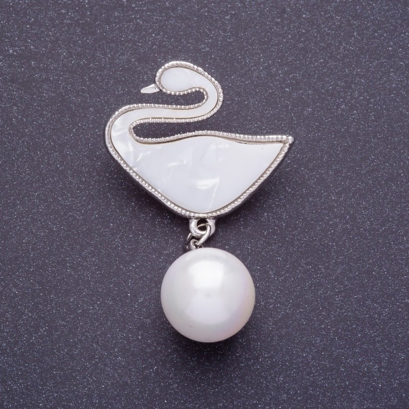 Brooch "Swan" metal color silver