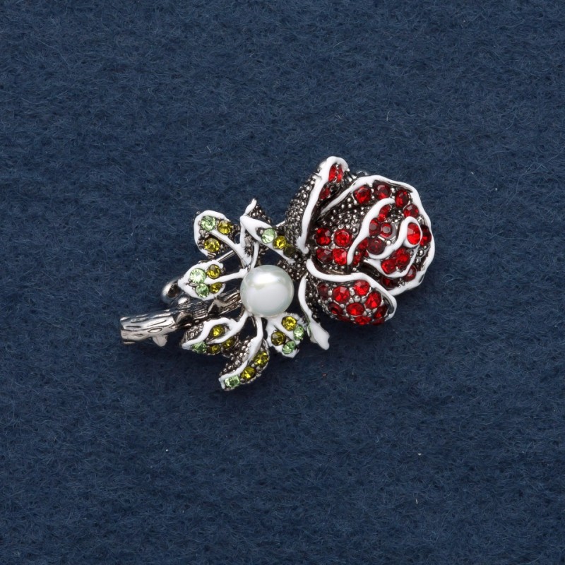 Brooch "Rose" 4x2.5 cm rhinestones, enamel, gray metal