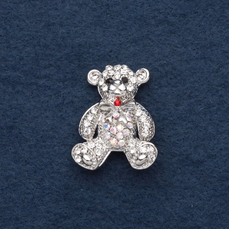 Brooch "Little Bear" 3x2 cm gray metal, dichroic crystals