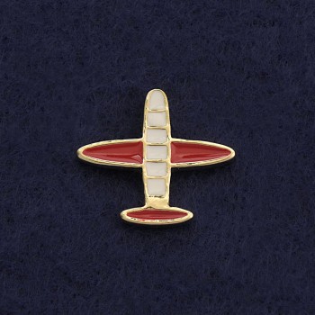Lapel Pin on a Curl Closure "Plane" 2cm White-Red Enamel Yellow Metal