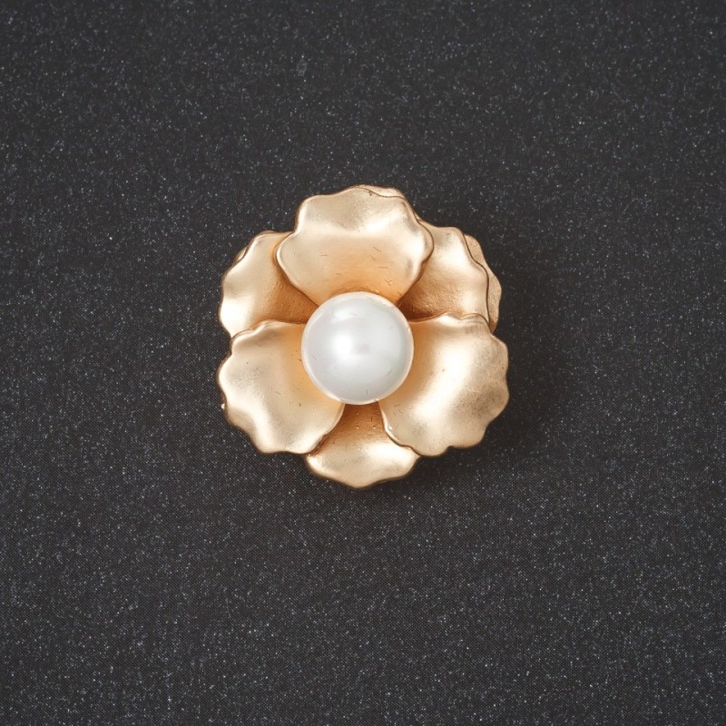 Brooch "Larkspur Flower" metal color "matte gold" 2.5 cm