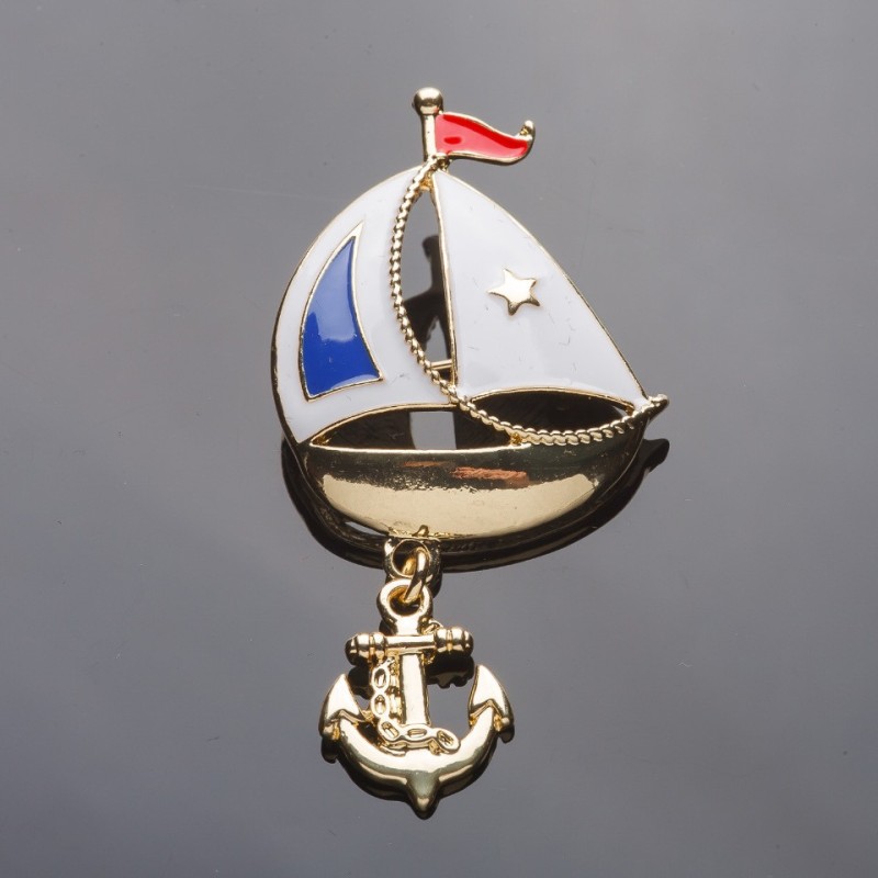 Brooch Sailboat Colorful Enamel 6x3 cm