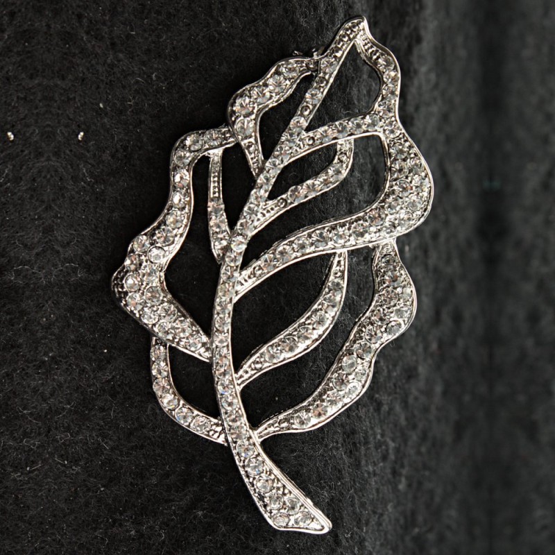 (35/60 mm) Brooch bright metal Leaf with crystals