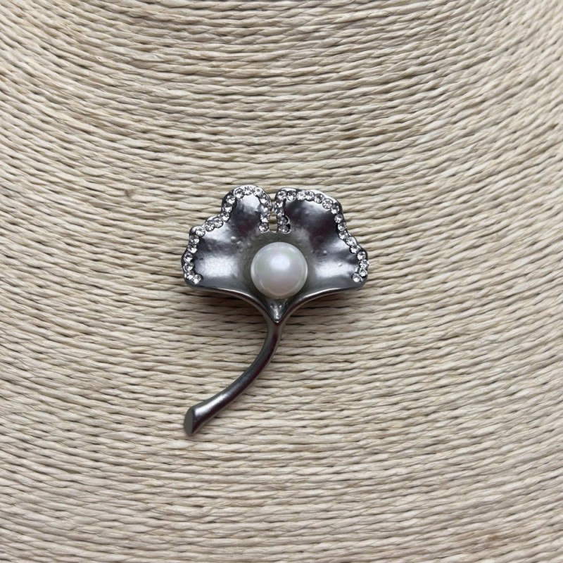 Brooch Bouquet, silver-toned metal, Majorca pearl and crystals 45x32mm +