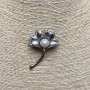 Brooch Bouquet, silver-toned metal, Majorca pearl and crystals 45x32mm +