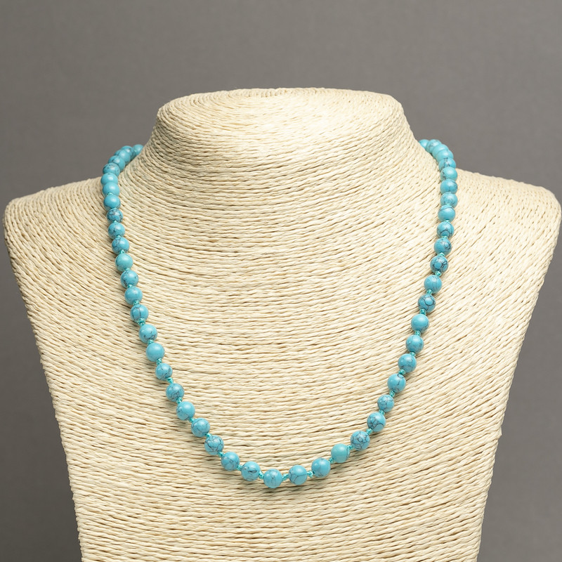 Turquoise stone necklace (single) light blue smooth bead, diameter 6mm +-, length 45cm +-