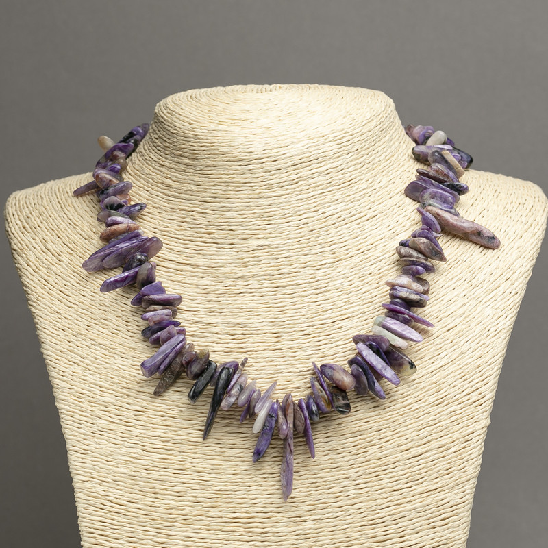Charoite Natural Stone Beads - 'Needle' Chunk Chunk, 15x3 mm, length 45 cm