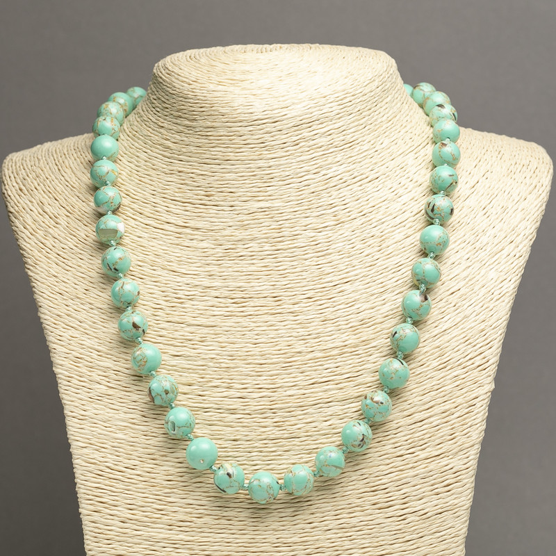 Necklace made of Imperial Jasper Green (unpolished) smooth round beads 10mm diameter, length 45cm