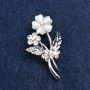 Brooch Forget-me-not with Cat's Eye Stone and Crystals, Silver-Colored Metal 27×44mm
