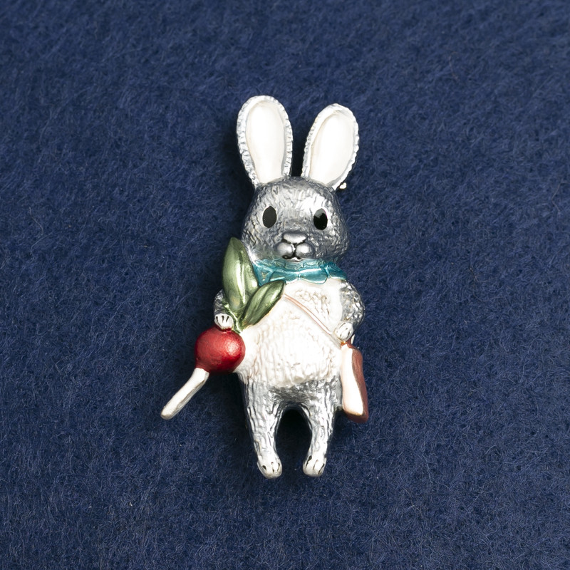 Brooch Rabbit Golden metal and enamel 50x26mm +