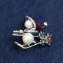 Brooch Christmas Silver-Tone Metal, Mallorca pearl-like beads, rhinestones and enamel 28x38mm +
