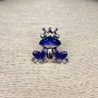 Brooch Frog, silver-toned metal, rhinestones and enamel 30mm +