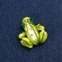 Brooch Frog with golden metal, rhinestones and enamel 28x30mm +
