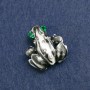 Frog Brooch with Silver-tone Metal, Rhinestones and Enamel 28x30 mm +