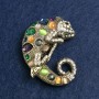 Brooch Chameleon with cat's eye and rhinestones, golden metal 52x46mm +