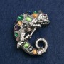 Brooch Chameleon, silver-toned metal, Cat’s Eye and rhinestones 52x46mm +