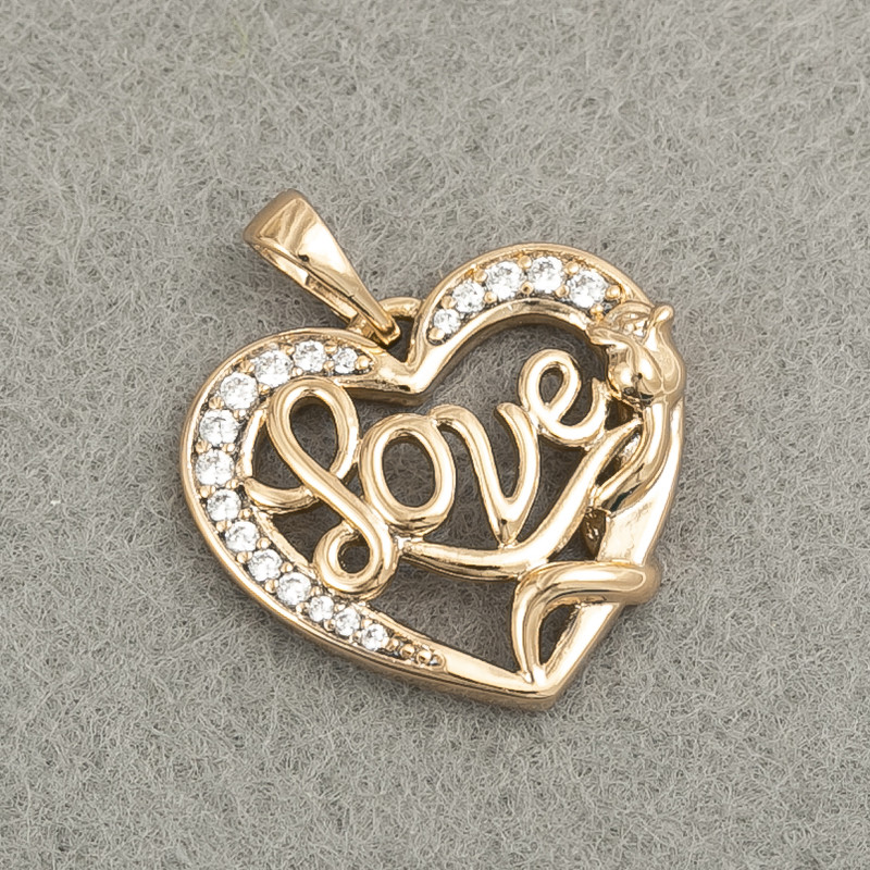 Xuping Pendant Gold Plating 18K Heart with White Rhinestones, 24x20mm diameter +