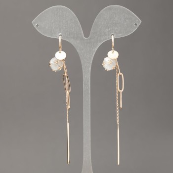 Earrings Xuping 18K Gold Plated with Gray Cat's Eye, 10mm diameter + -, length 90mm +