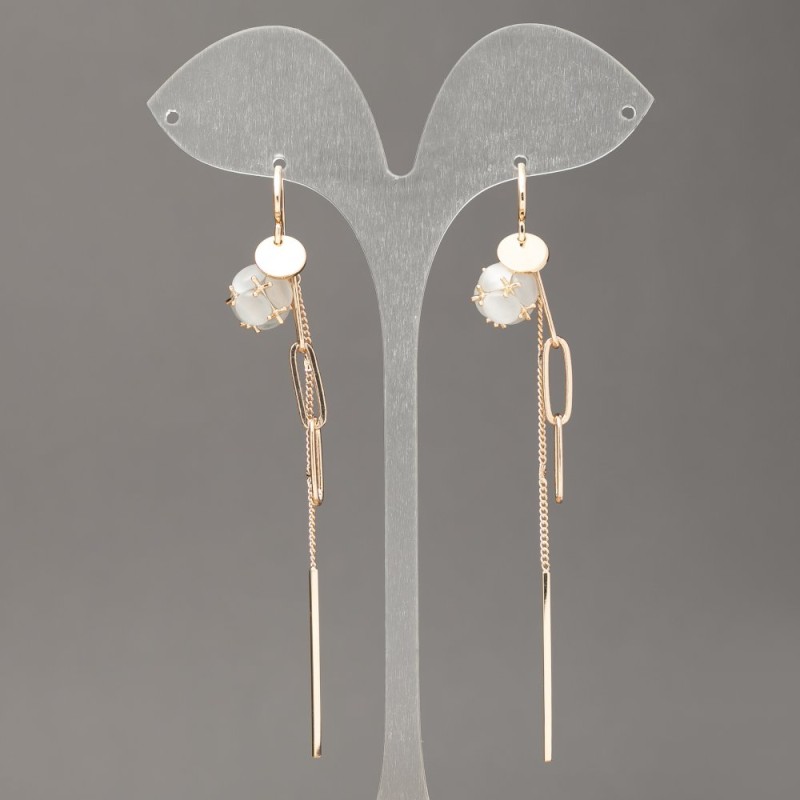 Earrings Xuping 18K Gold Plated with Gray Cat's Eye, 10mm diameter + -, length 90mm +