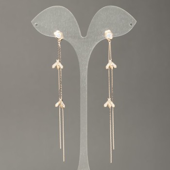 Earrings 'Stud' Xuping 18K Gold Plating with White Stones, length 45mm