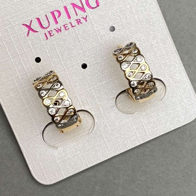 Xuping Earrings 6x15mm with White Crystals, 18K Gold Plating, Rhodium