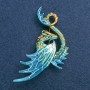 Dragon Brooch with Golden Metal, Enamel, and Blue Petrol Rhinestones 88x50mm +
