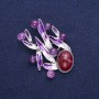 Brooch Leaves with Amethyst, purple enamel, silver metal 38x53mm