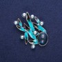 Brooch Leaves with Pearl, blue enamel, silver metal 38x53mm
