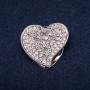 Brooch for scarf Heart with white crystals silver metal 33x36mm +