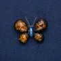 Brooch Butterfly with amber and blue rhinestone on golden metal 50x35mm +