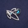 Brooch Accent with Rhinestones and Stone in blue, light blue, white 38x32mm, silver metal