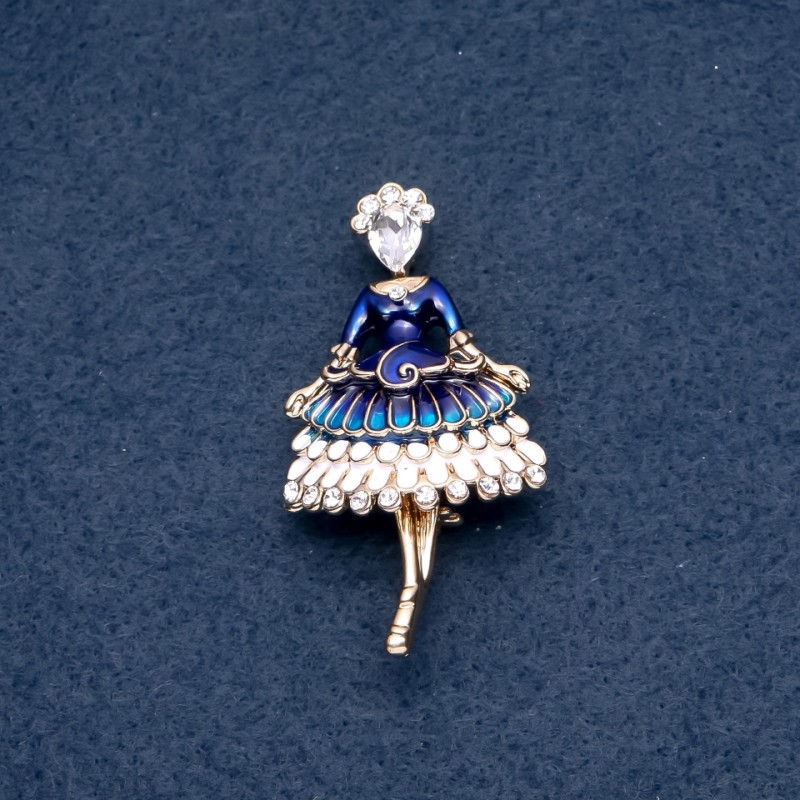 Brooch "Freyline" blue enamel 30x55mm metal color "gold"