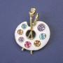 Brooch Palette with Multicolored Rhinestones and Enamel on Golden Metal 45x32mm+